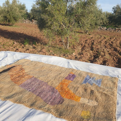 Pila | Handmade Beni Mrirt Rug 7x10 ft – Plush Abstract Geometric Moroccan Shag Wool Rug | 7'1"x10'10" Ft | 217x330 cm - OunizZ