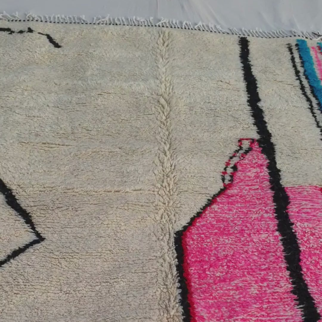Tafita - marokkansk tæppe 6x9 hvid Azilal | Autentisk berber marokkansk stue tæppe | Håndlavet tæppe i 100% uld | 300x194 cm | 9'84x6'36 fod