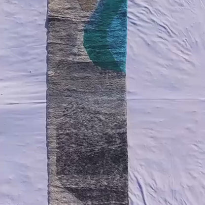 Rouya Runner | Luxurious 3x9 Beni Mrirt Moroccan Runner Rug - Teal Plush Wool Berber Hallway Carpet | 3'1"x9'8" Ft | 94x295 cm