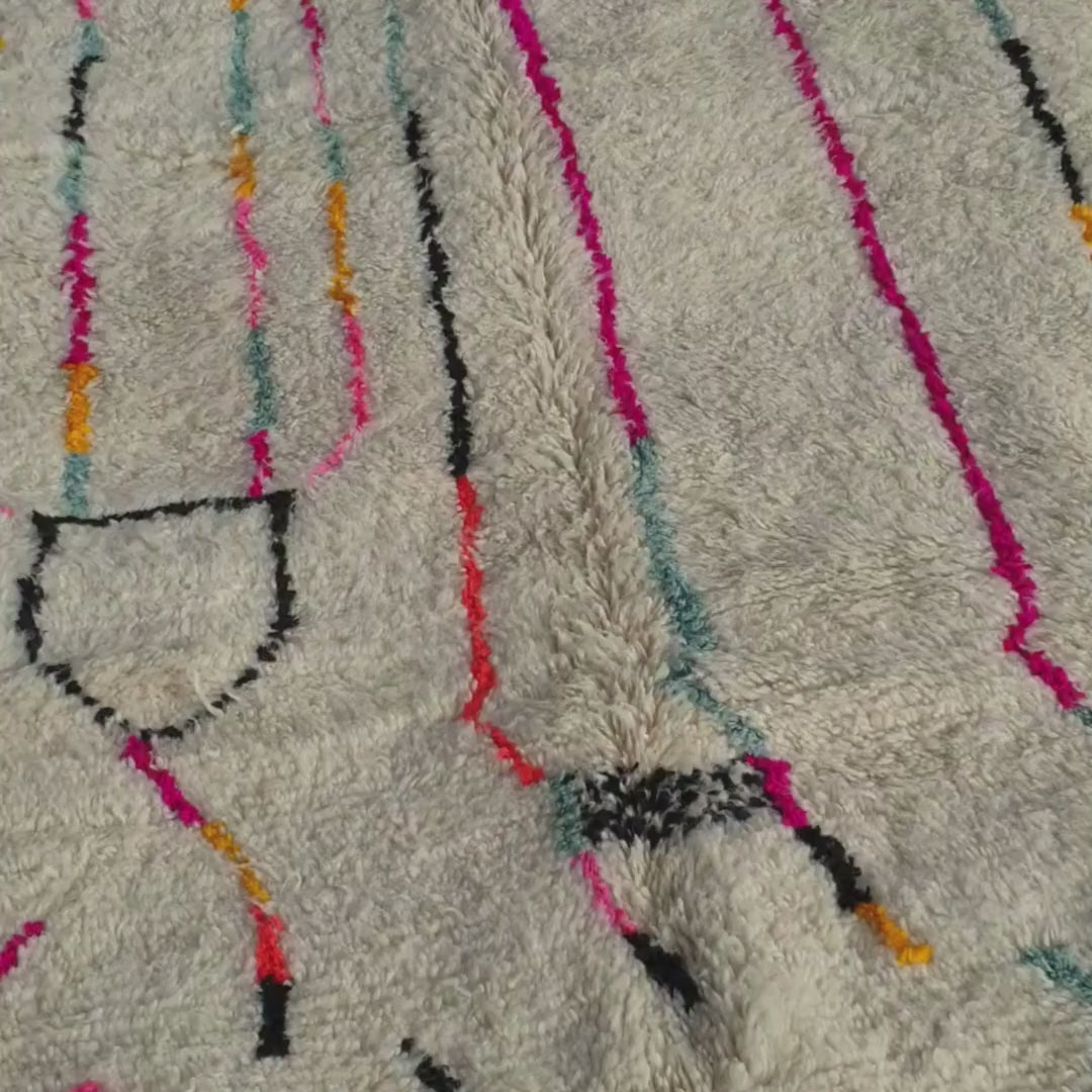 Sayam - Marokkansk tæppe 6x10 Hvid Azilal | Autentisk berber marokkansk stue tæppe | Håndlavet tæppe i 100% uld | 305x202 cm | 10x6'62 fod