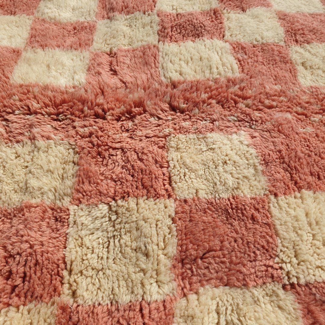 Checkered Pink Moroccan Rug 6x9 Beni Ourain Ultra Soft