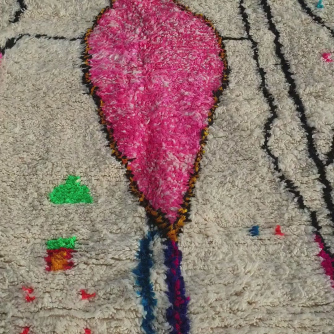 Ghama - Marokkansk teppe 6x10 Hvit Azilal | Autentisk berber marokkansk stueteppe | Håndlaget 100% ullteppe | 313x203 cm | 10'27x6'66 fot