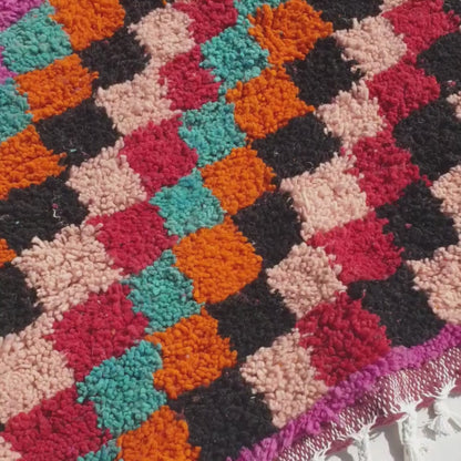 Tilpasset Stila | 6'5x8 ft | Marokkansk vintage rutet tæppe | 100% uld håndlavet