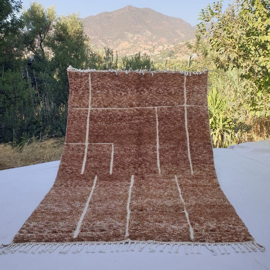 Ramla | Beige Brown Moroccan Rug 6x9 Soft Beni Ourain | Handmade Berber Wool Carpet | 6'82x9'38 Ft | 208x286 cm - OunizZ