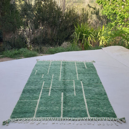 Rbata | Green Beni Ourain 6x9 Moroccan Rug Ultra Soft | Handmade Berber Wool Carpet | 6'89x9'71 Ft | 210x296 cm - OunizZ