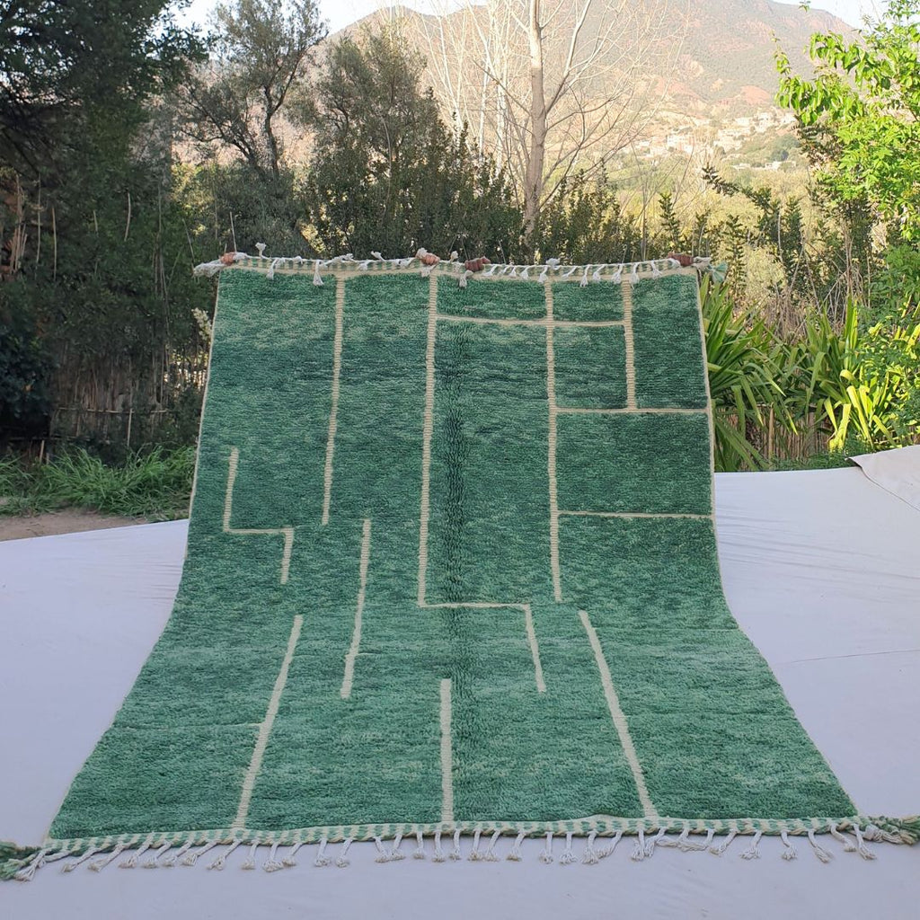 Rbata | Green Beni Ourain 6x9 Moroccan Rug Ultra Soft | Handmade Berber Wool Carpet | 6'89x9'71 Ft | 210x296 cm - OunizZ