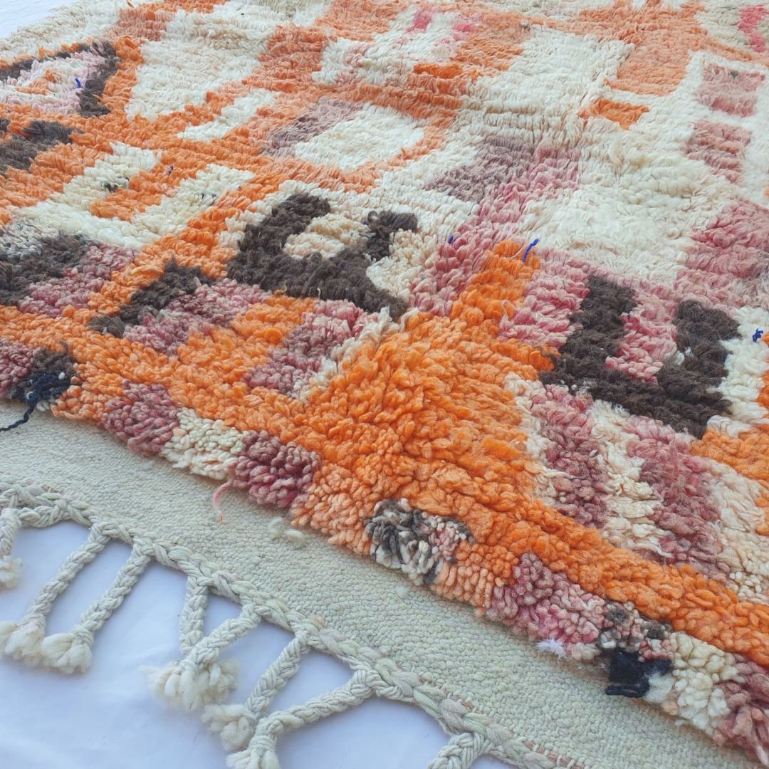 Rjani - Vibrant Pink Orange Boujad Rug 6x9 ft - Handwoven Colorful Moroccan Berber Area Rug for Boho Living Room | 6'30x9'88 Ft | 192x301 cm - OunizZ