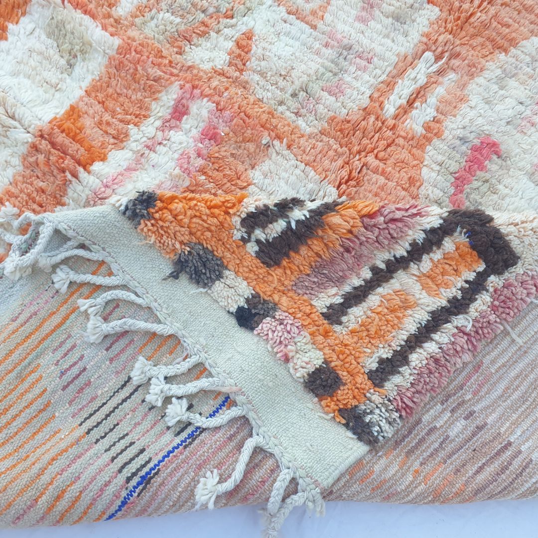 Rjani - Vibrant Pink Orange Boujad Rug 6x9 ft - Handwoven Colorful Moroccan Berber Area Rug for Boho Living Room | 6'30x9'88 Ft | 192x301 cm - OunizZ