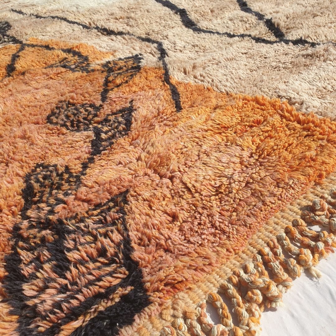 Rkia | Ultra Soft Orange Beni Ourain 6x9 Moroccan Rug | Authentic Berber High Pile wool Rug | 6'79x9'58 Ft | 207x292 cm - OunizZ