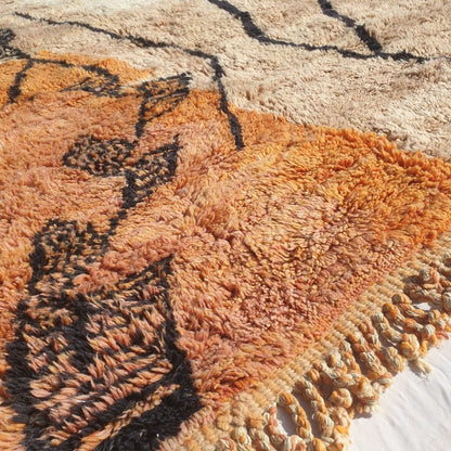 Rkia | Ultra Soft Orange Beni Ourain 6x9 Moroccan Rug | Authentic Berber High Pile wool Rug | 6'79x9'58 Ft | 207x292 cm - OunizZ
