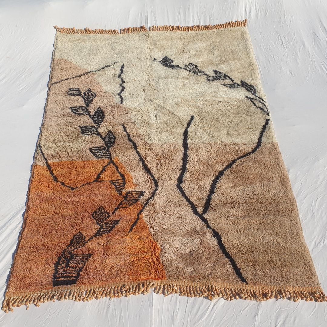 Rkia | Ultra Soft Orange Beni Ourain 6x9 Moroccan Rug | Authentic Berber High Pile wool Rug | 6'79x9'58 Ft | 207x292 cm - OunizZ