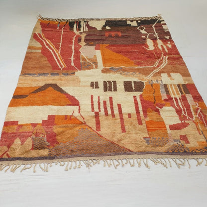 Soft plush wool pile and rich natural color gradients of colorful abstract Boujad Berber Moroccan rug
