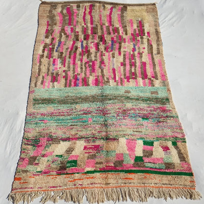 Sghira - Beige Pink Vintage Moroccan Rug 6x10 | Berber Authentic Handmade Wool Carpet | 6x10 Ft | 185x300 cm - OunizZ