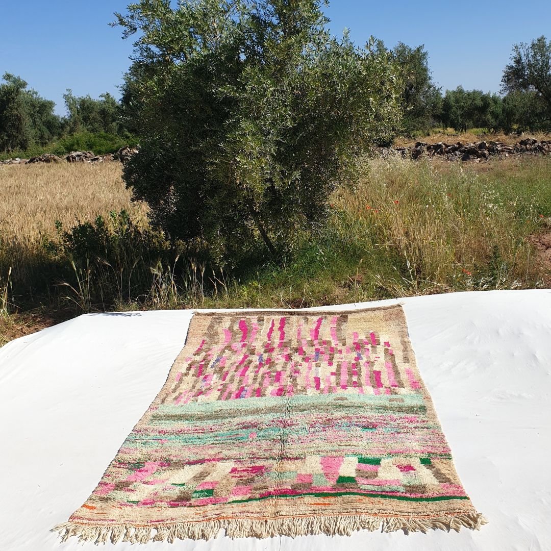 Sghira - Beige Pink Vintage Moroccan Rug 6x10 | Berber Authentic Handmade Wool Carpet | 6x10 Ft | 185x300 cm - OunizZ