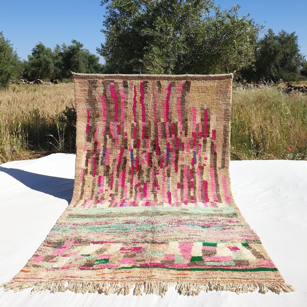 Sghira - Beige Pink Vintage Moroccan Rug 6x10 | Berber Authentic Handmade Wool Carpet | 6x10 Ft | 185x300 cm - OunizZ