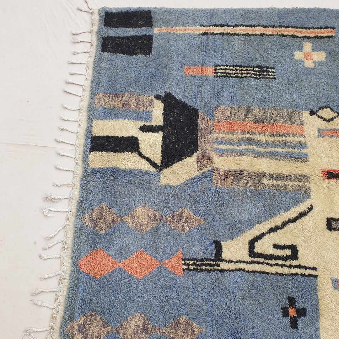 Smala | Beni Ourain 7x10 Sky Blue Moroccan Rug Ultra Soft | Handmade Berber Wool Carpet | 7x10 Ft | 212x305 cm - OunizZ