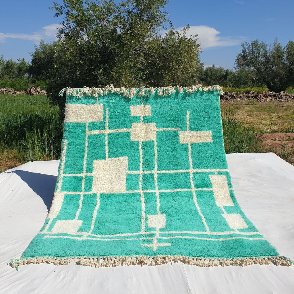 Tabia | Green Moroccan Rug 7x9 | Moroccan Beni Ourain Ultra Soft | 9'84x7'41 Ft | 300x226 cm - OunizZ