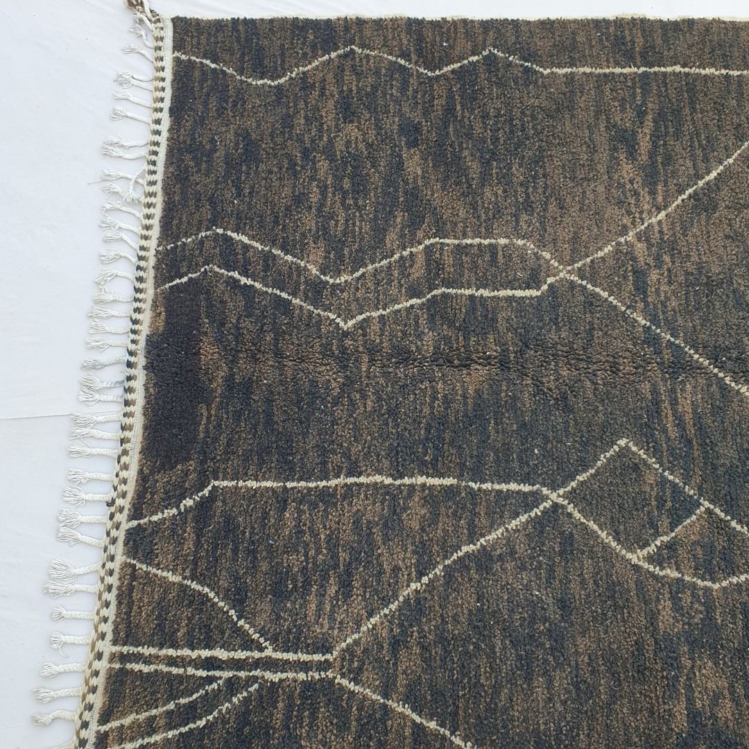 Takya | Brown Black Moroccan Rug 6x9 Authentic Beni Ourain | Handmade Berber Wool Carpet | 6'66x9'84 Ft | 203x300 cm - OunizZ