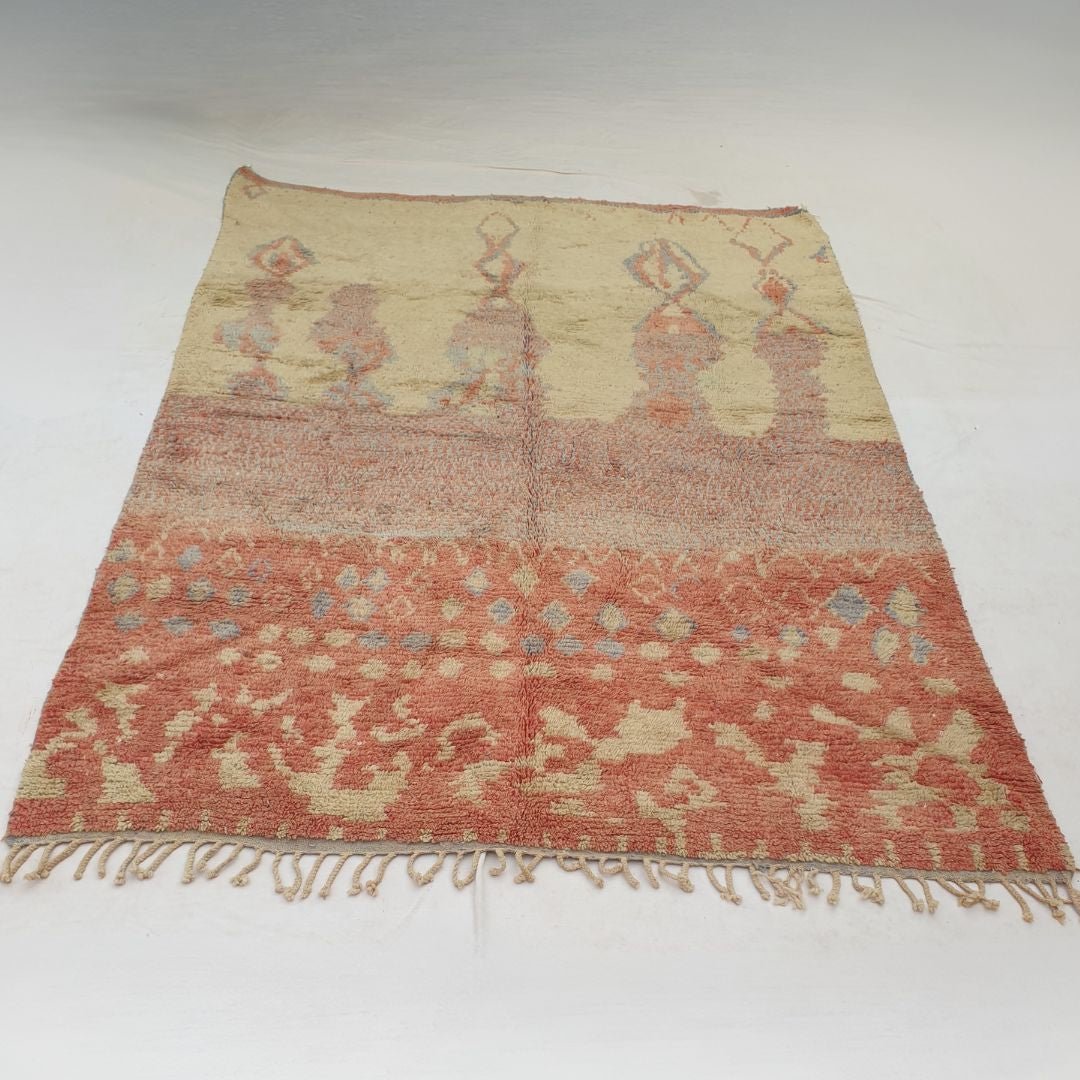 Soft plush wool pile and rich natural color variations of colorful pastel abstract Boujad Berber Moroccan rug