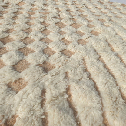 Tatalna - Textured Ivory Beni Ourain Rug with Diagonal Flutes and Checkerboard Relief - Handwoven Berber Carpet | 6'5"x10'2" Ft | 197x310 cm - OunizZ
