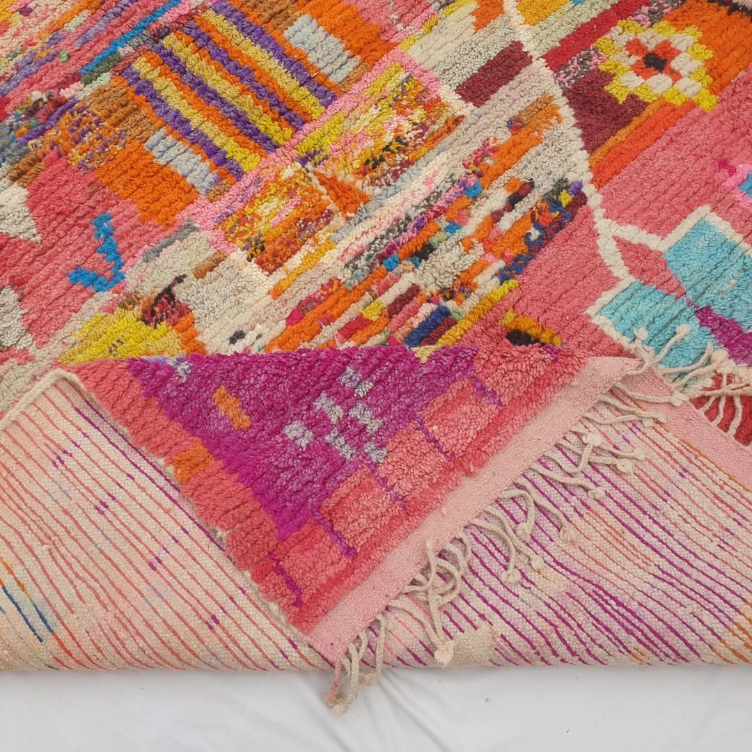 Tayrca - 9x12 Moroccan Rug - Coral Pink Multicolor Boujad Berber Handwoven Wool Carpet | 9'7"×12'8" Ft | 293×386 cm - OunizZ