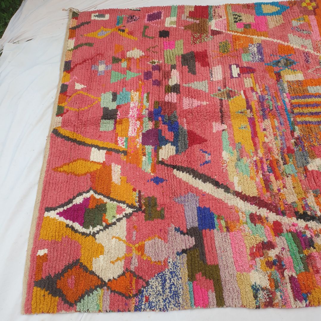 Tayrca - 9x12 Moroccan Rug - Coral Pink Multicolor Boujad Berber Handwoven Wool Carpet | 9'7"×12'8" Ft | 293×386 cm - OunizZ