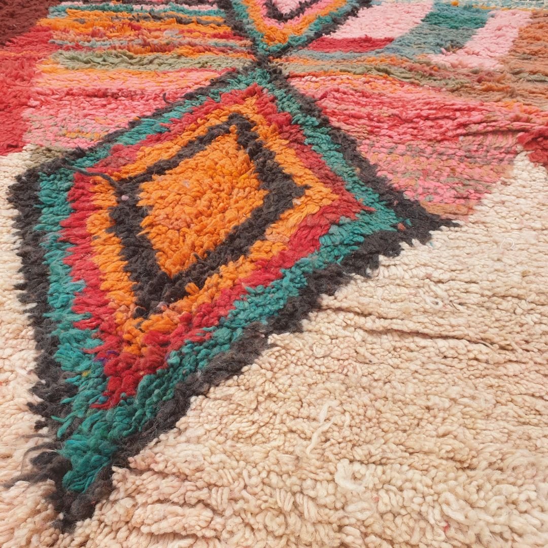 Tbila - 9x12 Moroccan Rug - Cream Multicolor Diamond Boujad Berber Handwoven Wool Carpet | 9'8"×12'8" Ft | 296×388 cm - OunizZ