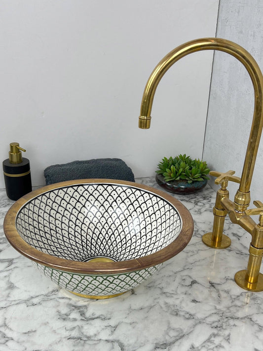 Temara - Hand - painted Ceramic Bathroom Sink With Brass Rim – Elegant, Customizable and Lead - Free - (ETMMT) - OunizZ