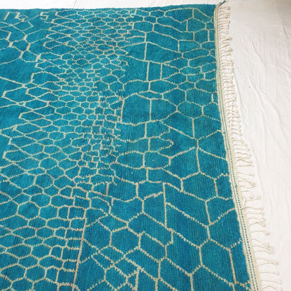 Teyuki - Oversized 10x10 Square Teal Beni Ourain Rug - Plush Geometric Berber Wool Shag Carpet | 10'6"x10'8" Ft | 321x325 cm - OunizZ