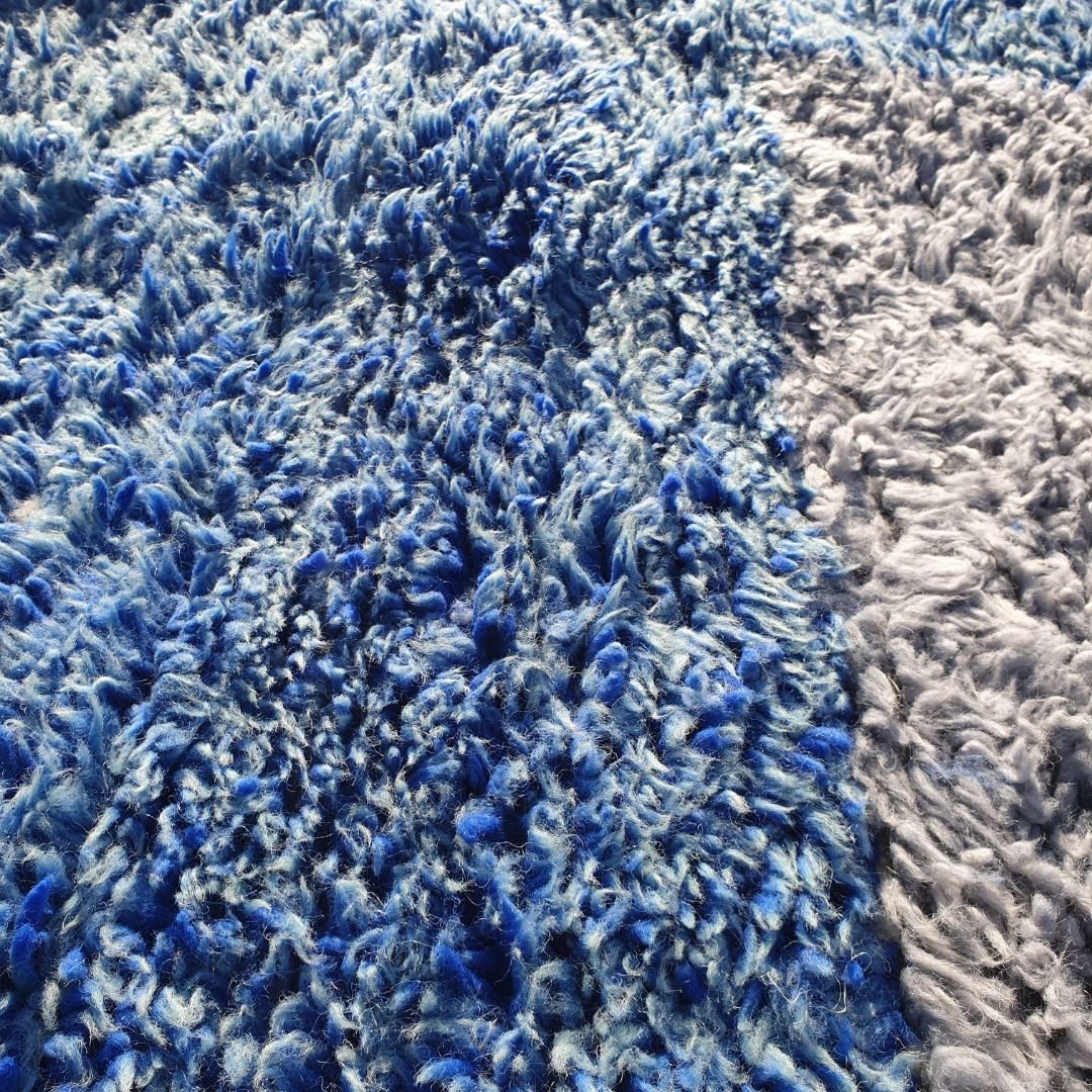 Tinagha | Beni Ourain 6x9 Blue Moroccan Rug Ultra Soft | Handmade Berber Wool Carpet | 6'70x9'64 Ft | 204x294 cm - OunizZ