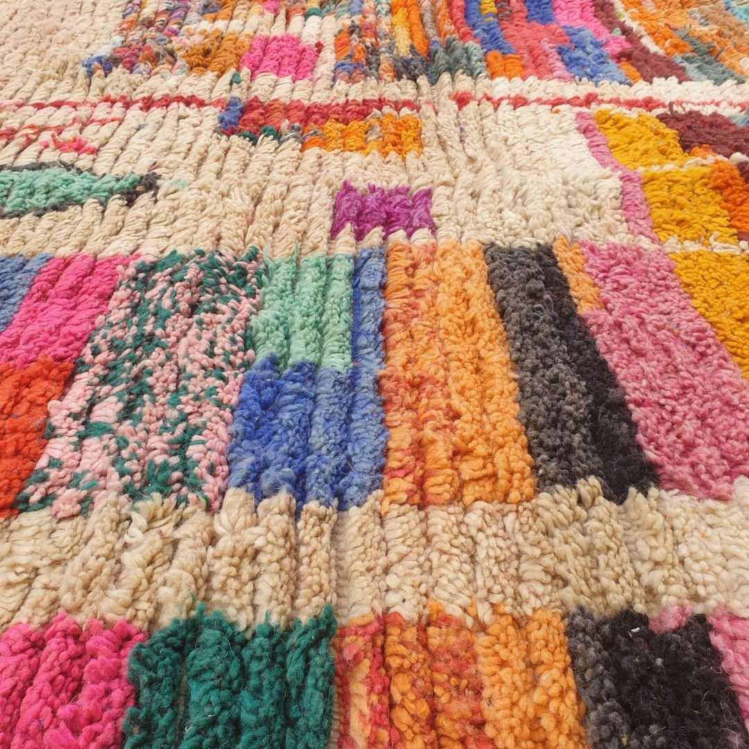 Tmaca - 10x12 Moroccan Rug - Cream Multicolor Stripe Patchwork Boujad Berber Handwoven Wool Carpet | 10'2"×12'5" Ft | 311×380 cm - OunizZ
