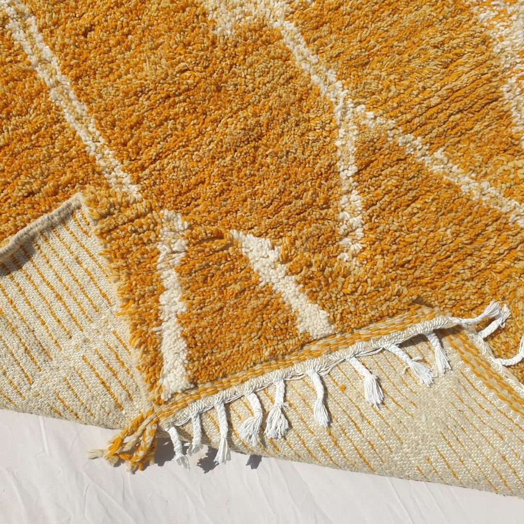 Tricia | Yellow Moroccan Rug 6x9 - Handmade Beni Ourain Wool Rug | 6'63x9'29 ft | 202x283 cm - OunizZ