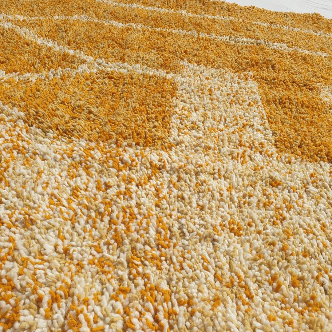 Tricia | Yellow Moroccan Rug 6x9 - Handmade Beni Ourain Wool Rug | 6'63x9'29 ft | 202x283 cm - OunizZ