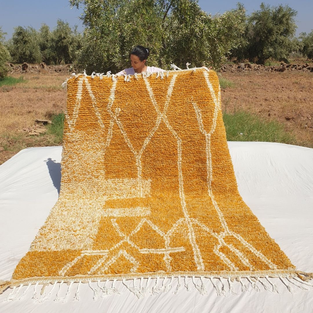 Tricia | Yellow Moroccan Rug 6x9 - Handmade Beni Ourain Wool Rug | 6'63x9'29 ft | 202x283 cm - OunizZ