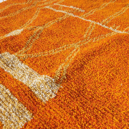 Trigia | Handmade Boujad Rug 6x10 ft – Vibrant Orange & Yellow Abstract Geometric Moroccan Wool Carpet | 6'5"x10'2" ft | 196x309 cm - OunizZ