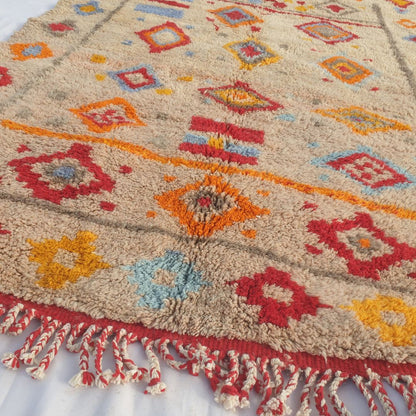 Wania - Handmade Beni Mrirt Moroccan Rug 6x9 ft – Plush Multicolor Diamond Geometric Moroccan Shag Wool Rug | 6'9"x9'9" Ft | 206x298 cm - OunizZ