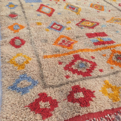 Wania - Handmade Beni Mrirt Moroccan Rug 6x9 ft – Plush Multicolor Diamond Geometric Moroccan Shag Wool Rug | 6'9"x9'9" Ft | 206x298 cm - OunizZ