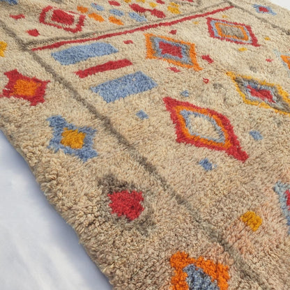 Wania - Handmade Beni Mrirt Moroccan Rug 6x9 ft – Plush Multicolor Diamond Geometric Moroccan Shag Wool Rug | 6'9"x9'9" Ft | 206x298 cm - OunizZ