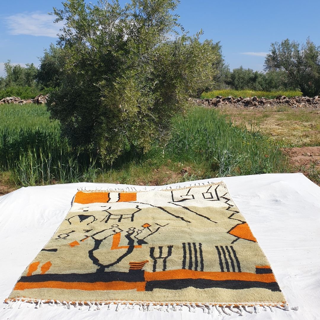 Wassa - Green Boujad Moroccan Rug 7x10 | Authentic Berber Handmade Living room Rug | 10x7'44 Ft | 305x227 cm - OunizZ