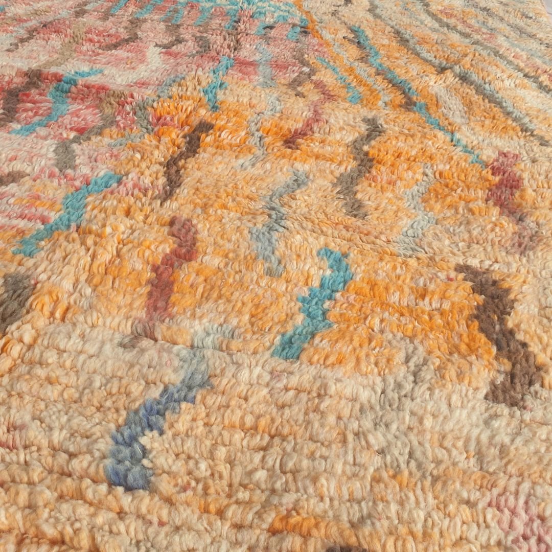 Yajina - Pink & Teal Moroccan Boujad Rug with Camel Motif and Zigzag Pattern - Handwoven Berber Carpet | 6'1"x10' Ft | 186x306 cm - OunizZ