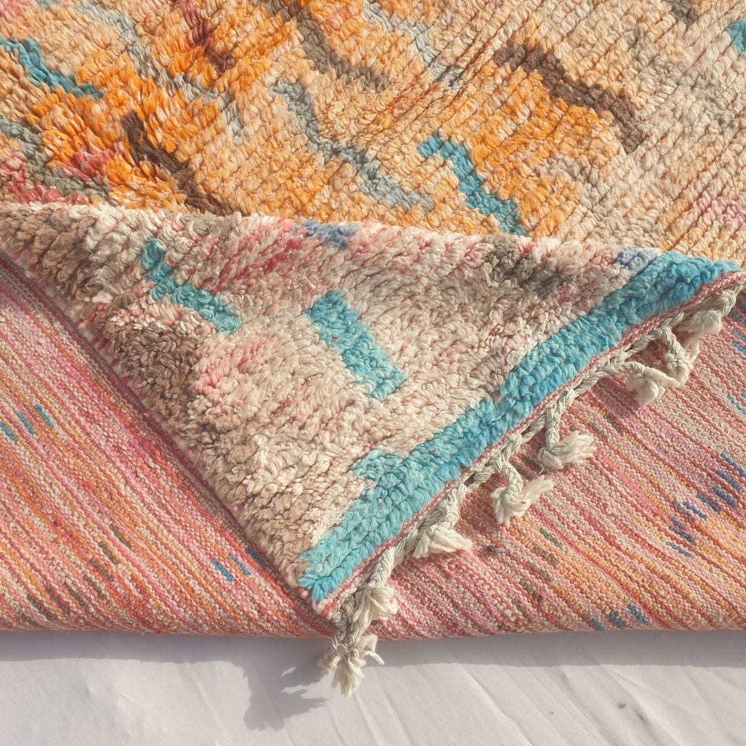 Yajina - Pink & Teal Moroccan Boujad Rug with Camel Motif and Zigzag Pattern - Handwoven Berber Carpet | 6'1"x10' Ft | 186x306 cm - OunizZ