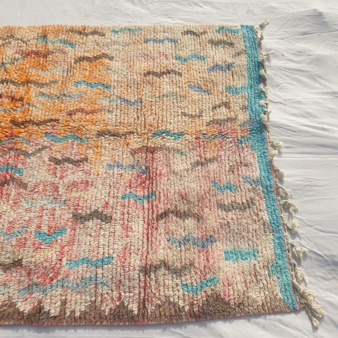 Yajina - Pink & Teal Moroccan Boujad Rug with Camel Motif and Zigzag Pattern - Handwoven Berber Carpet | 6'1"x10' Ft | 186x306 cm - OunizZ