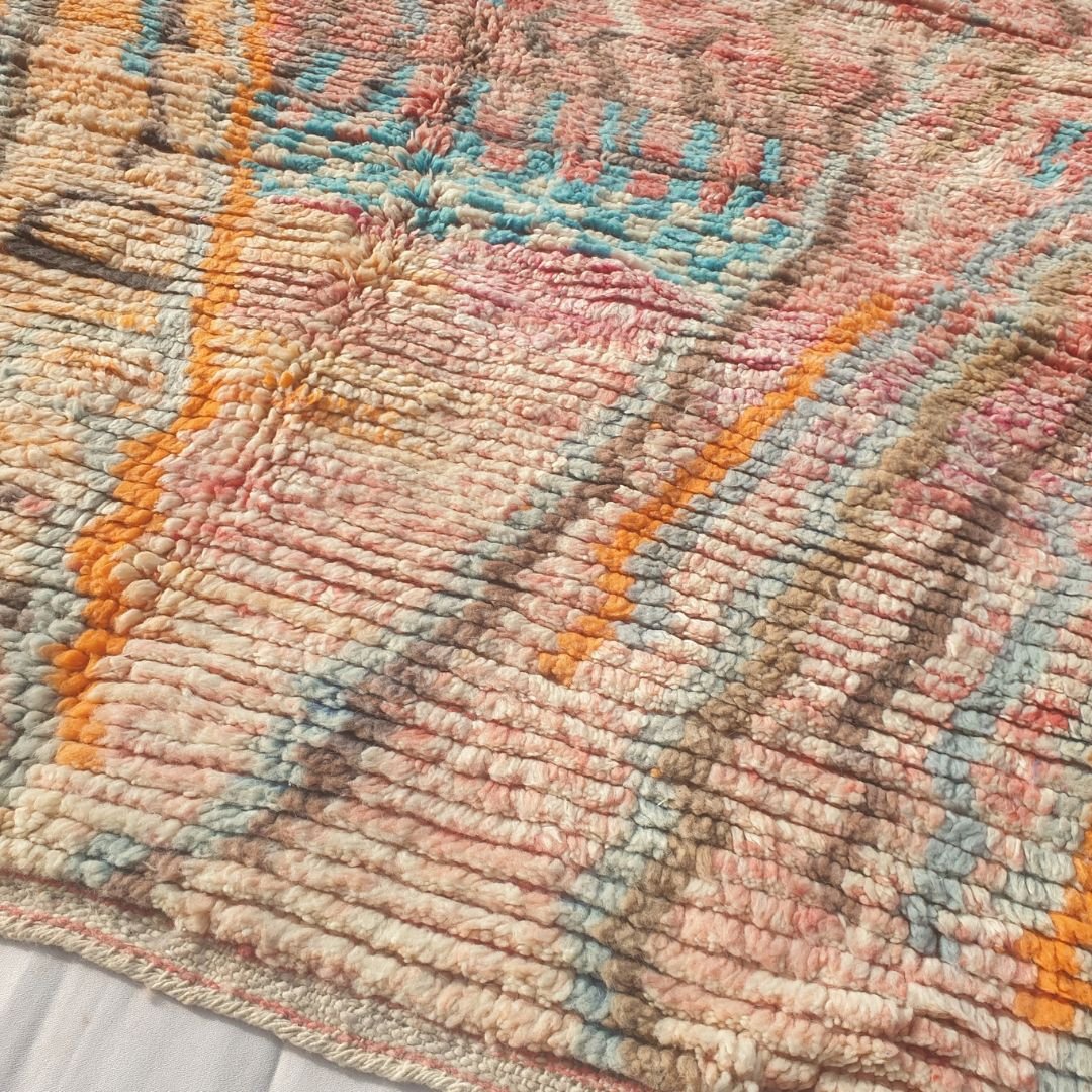 Yajina - Pink & Teal Moroccan Boujad Rug with Camel Motif and Zigzag Pattern - Handwoven Berber Carpet | 6'1"x10' Ft | 186x306 cm - OunizZ