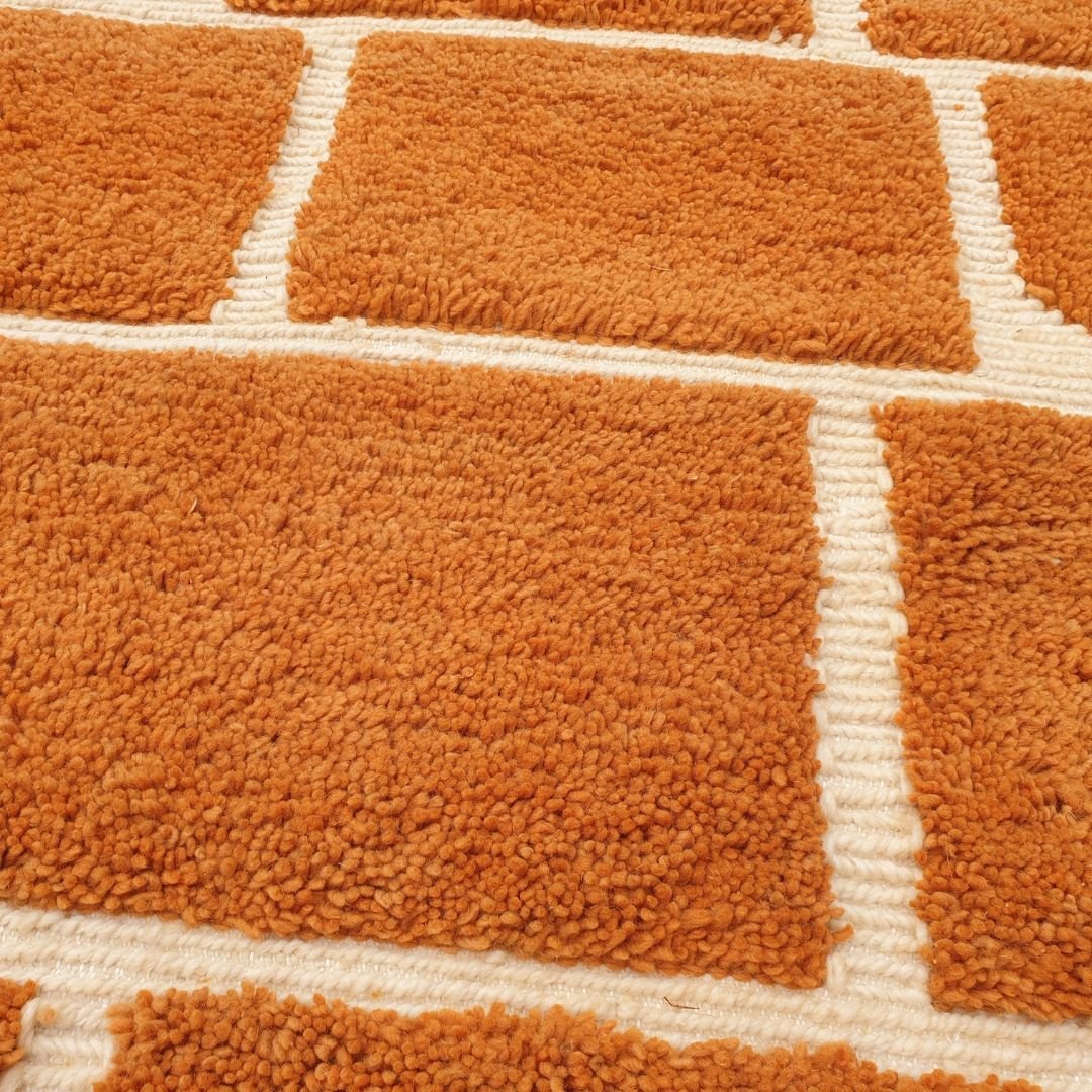Yajri | Beni Ourain 7x9 Checkered Moroccan Rug Rust Color Ultra Soft | Handmade Berber Wool Carpet | 7x9'77 Ft | 213x298 cm - OunizZ