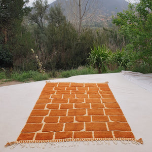Yajri | Beni Ourain 7x9 Checkered Moroccan Rug Rust Color Ultra Soft | Handmade Berber Wool Carpet | 7x9'77 Ft | 213x298 cm - OunizZ