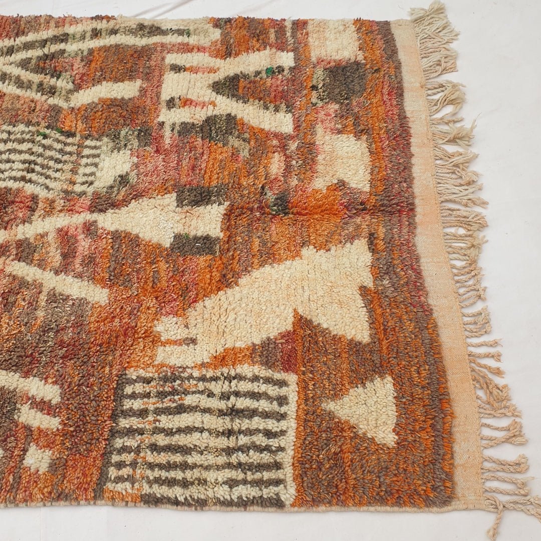 Zafla - Rust Moroccan Rug with Cream Triangle Mountain Design - Handwoven Berber Carpet | 6'3"x10'4" Ft | 191x316 cm - OunizZ