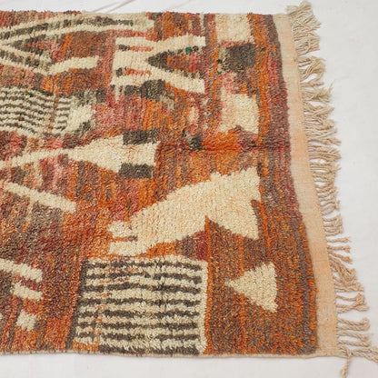 Zafla - Rust Moroccan Rug with Cream Triangle Mountain Design - Handwoven Berber Carpet | 6'3"x10'4" Ft | 191x316 cm - OunizZ