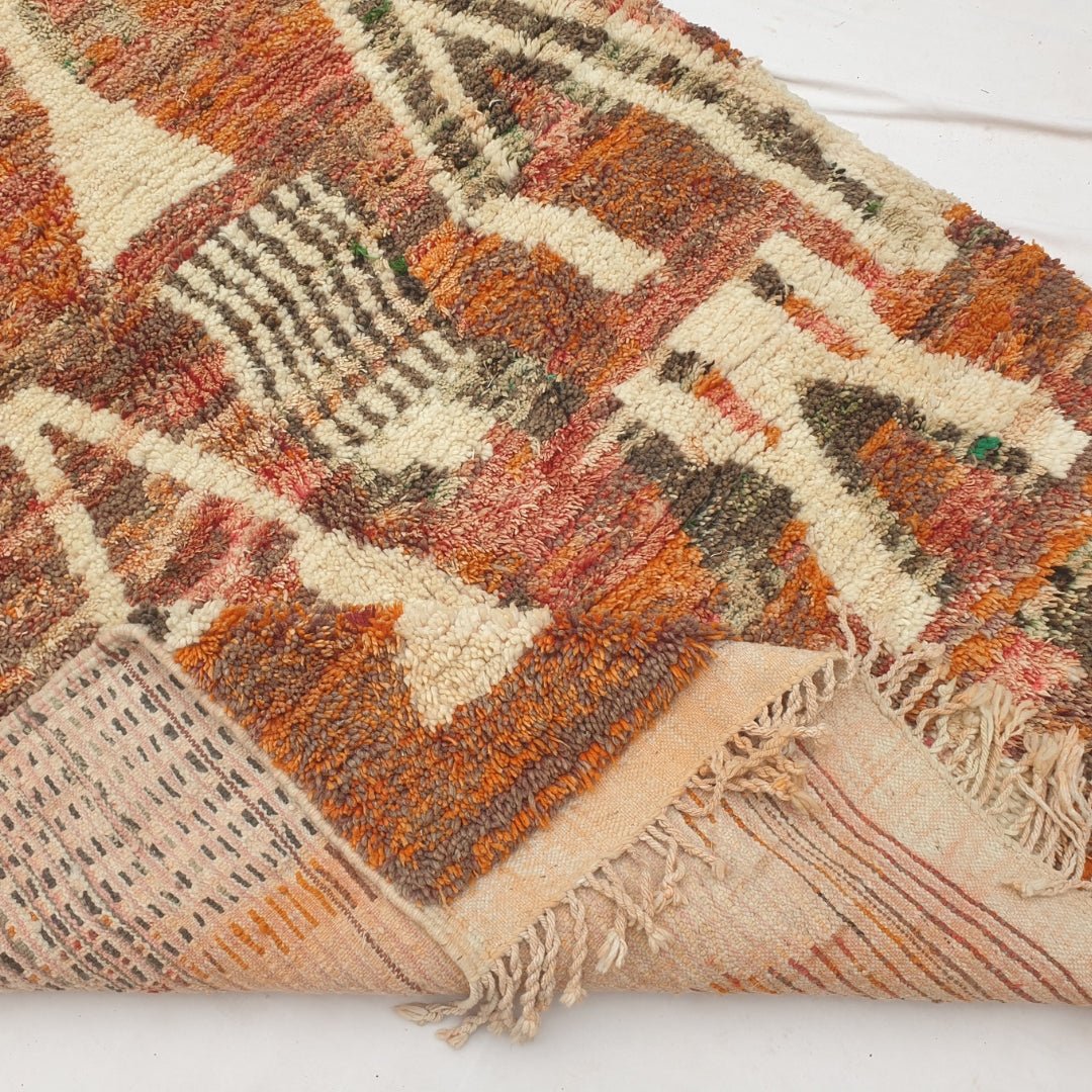 Zafla - Rust Moroccan Rug with Cream Triangle Mountain Design - Handwoven Berber Carpet | 6'3"x10'4" Ft | 191x316 cm - OunizZ