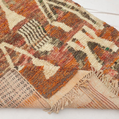Zafla - Rust Moroccan Rug with Cream Triangle Mountain Design - Handwoven Berber Carpet | 6'3"x10'4" Ft | 191x316 cm - OunizZ