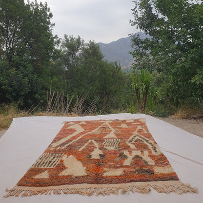 Zafla - Rust Moroccan Rug with Cream Triangle Mountain Design - Handwoven Berber Carpet | 6'3"x10'4" Ft | 191x316 cm - OunizZ